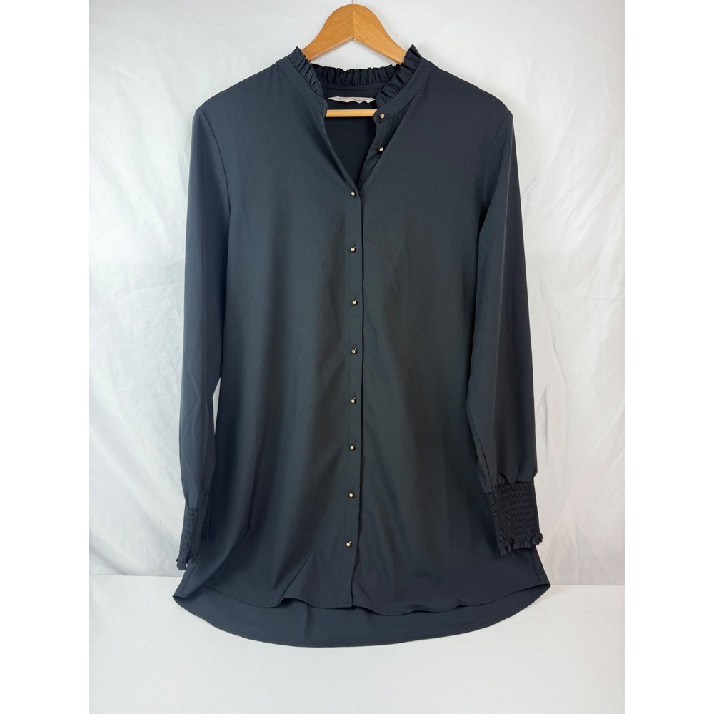 Soft Surroundings Medium Black Tunic Blouse Smocked Sleeve Top
